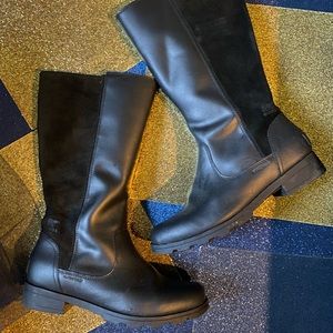 SOREL BLACK LEATHER SUEDE UNIQUE LONG RAIN Boots